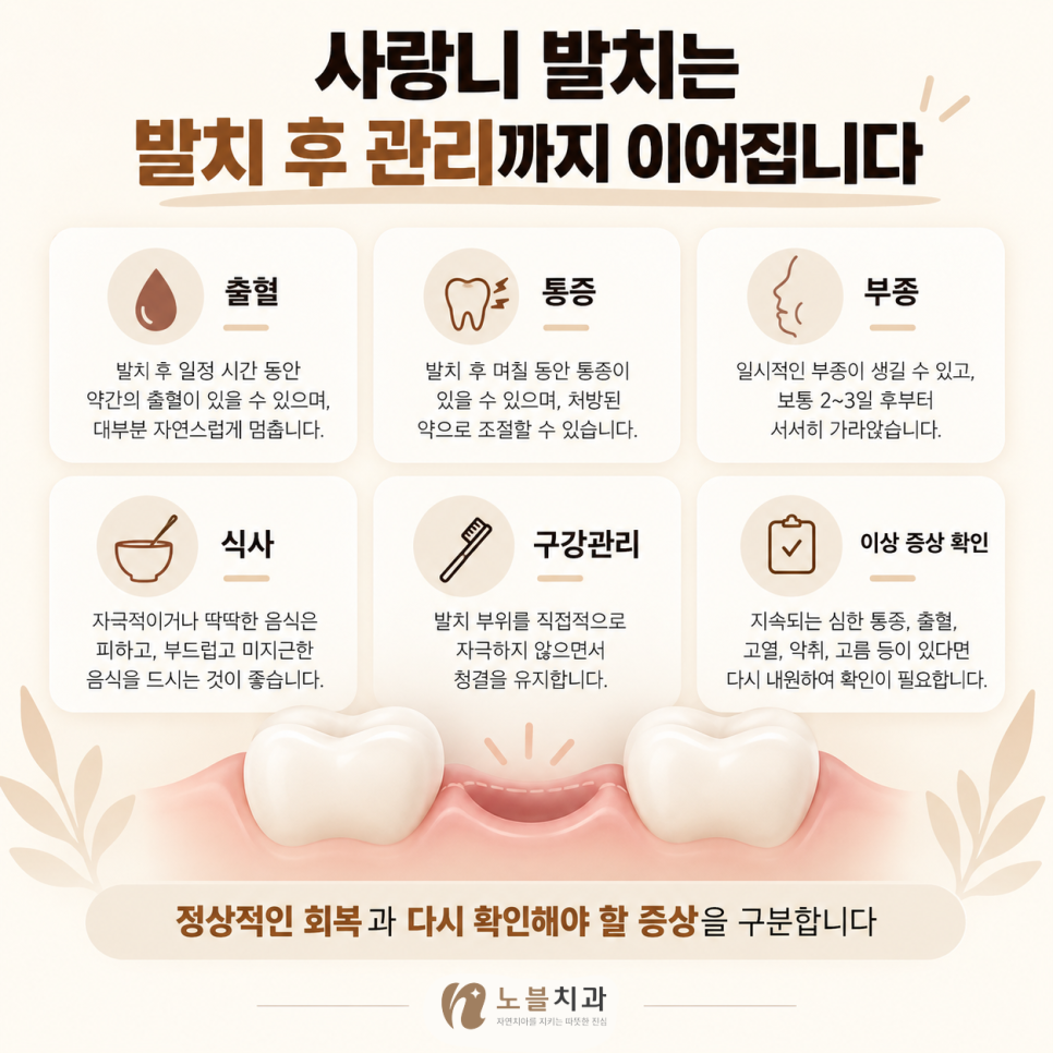 정상적인 회복과 다시 확인해야 할 증상을 구분합니다.