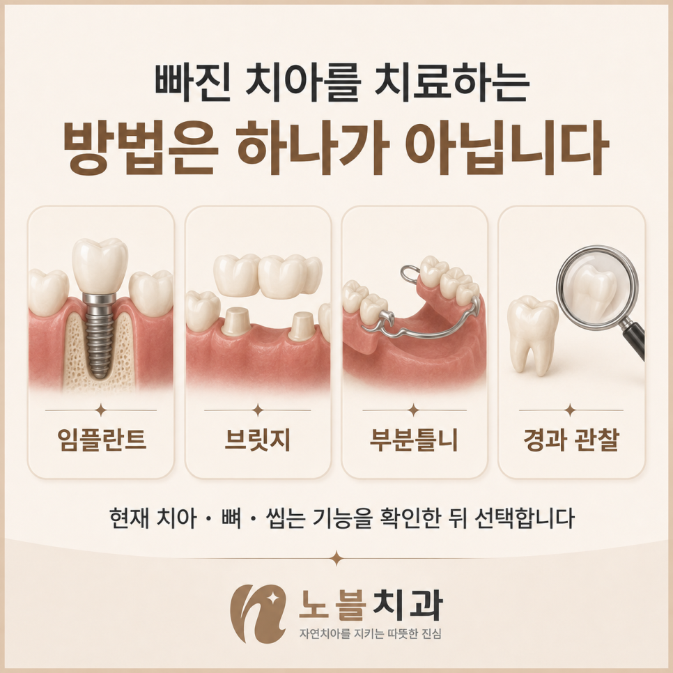 현재 치아 · 뼈 · 기능을 확인한 뒤 결정